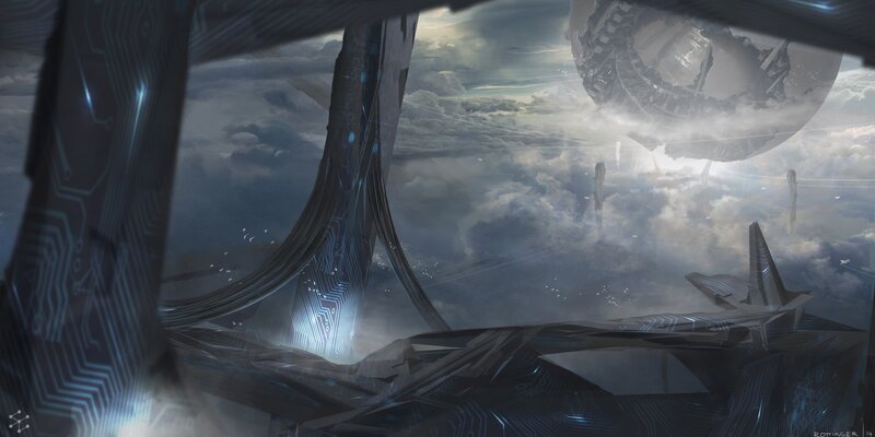 Futuristic City in Clouds — Blue