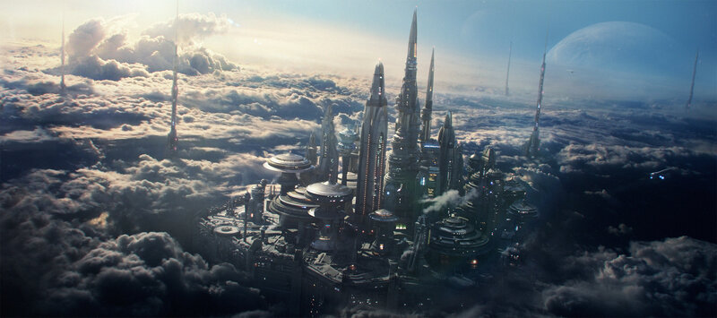 Futuristic City in Clouds — Gray, Dramatic