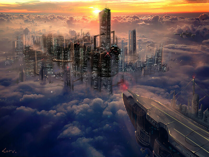Futuristic City in Clouds — Orange