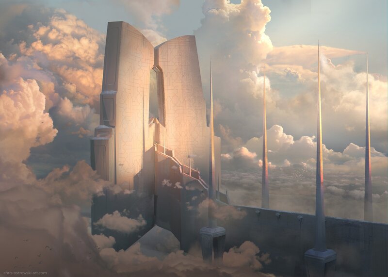 Futuristic City in Clouds — White