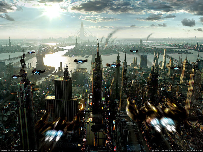 Futuristic city in decline