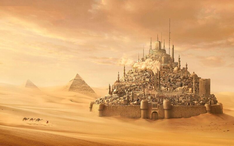 Futuristic City in Desert — Orange