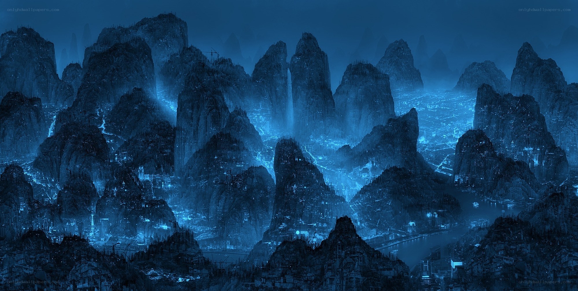 futuristic city in mountains