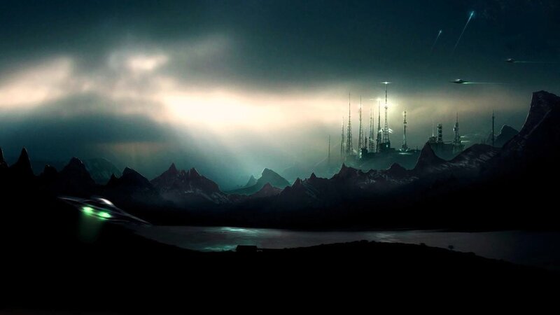 Futuristic City in Mountains — Black