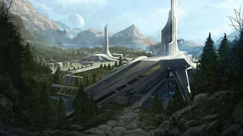 Futuristic City in Mountains — Green, Serene