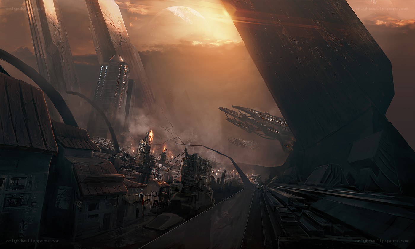 futuristic city in ruins