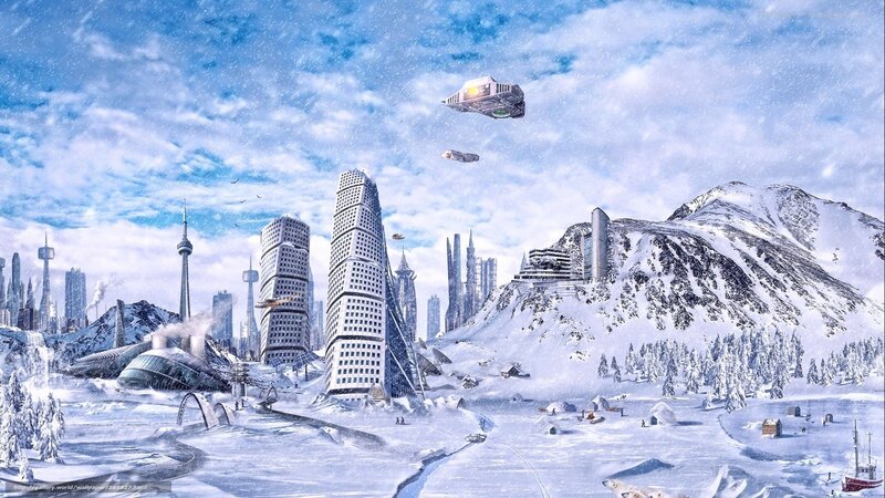Futuristic City in Snow — White