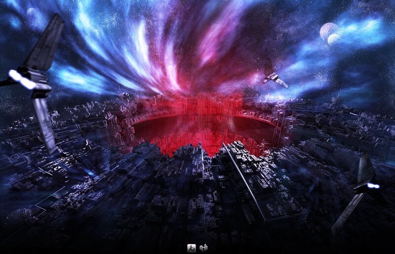 futuristic city in space