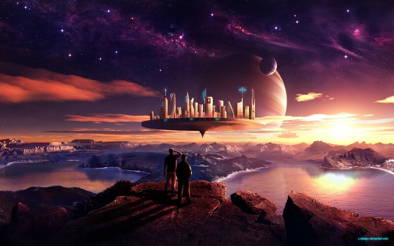 futuristic city in space