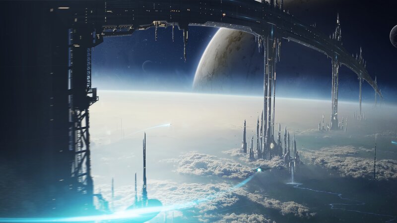 Futuristic City in Space — Blue