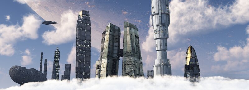 futuristic city in the clouds