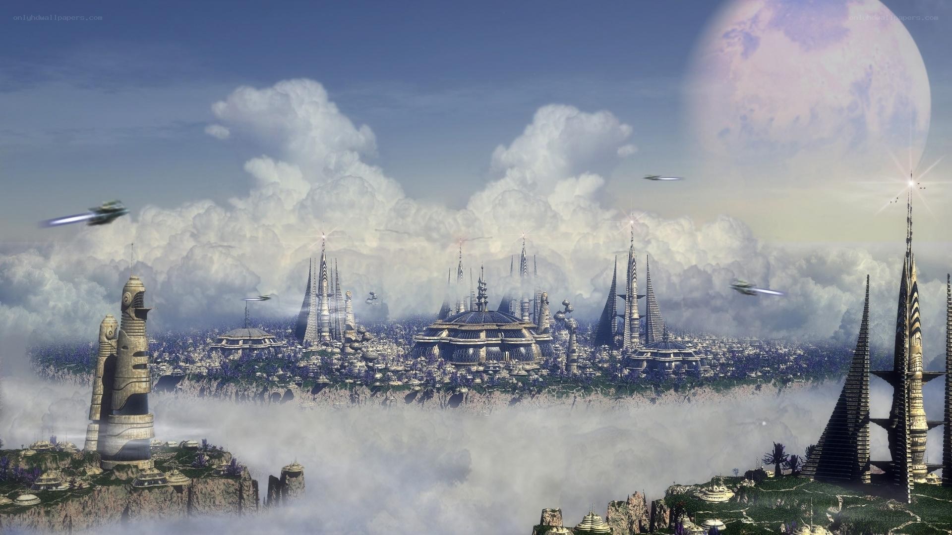 futuristic city in the clouds