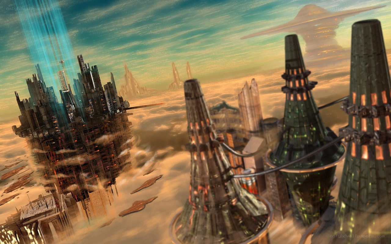 futuristic city in the clouds