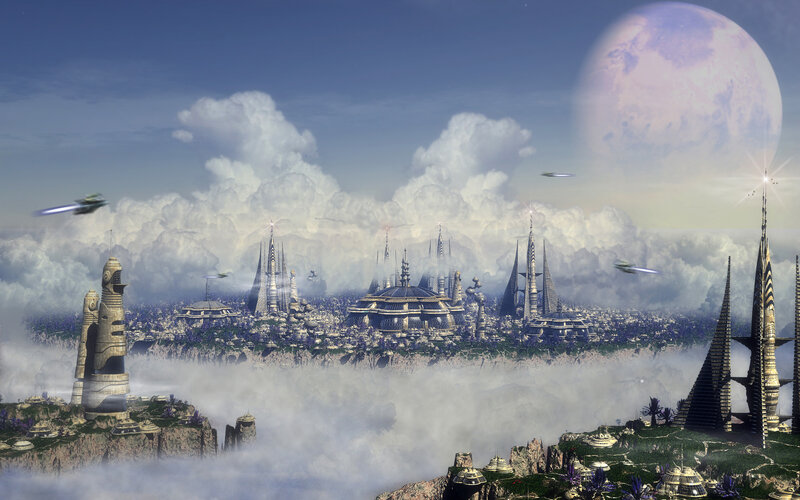 futuristic city in the clouds