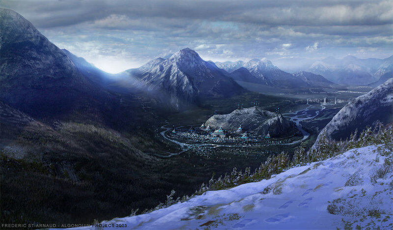 Futuristic City in Valley — Blue