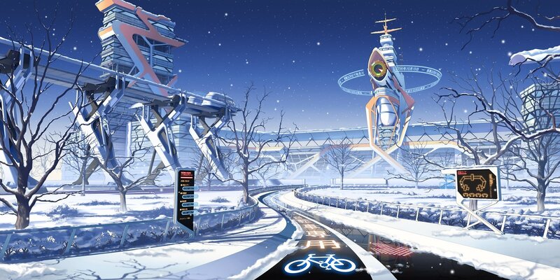 Futuristic City in Winter — Blue