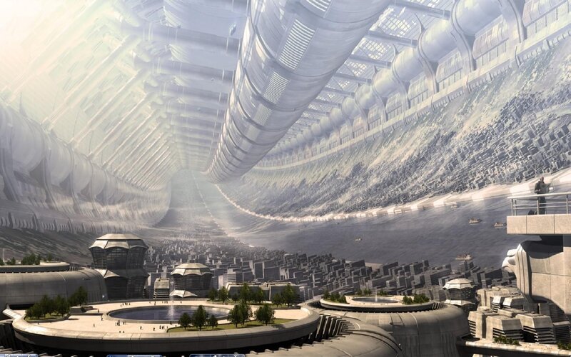 futuristic city inside dome