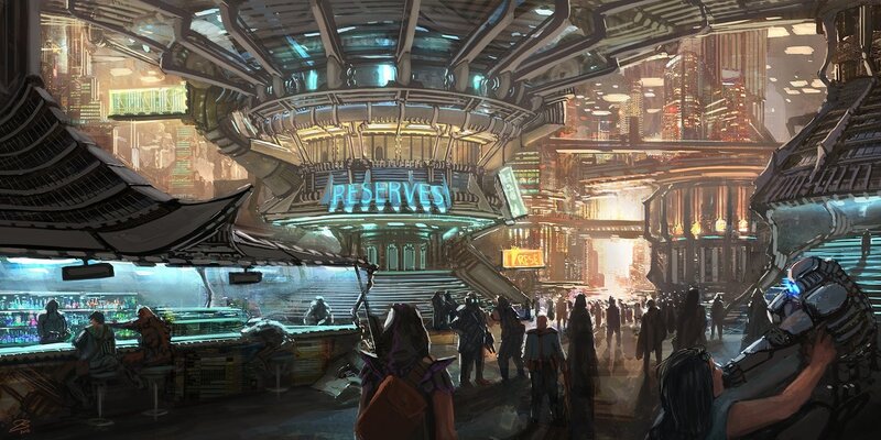 Futuristic City Interior — Blue, Dramatic