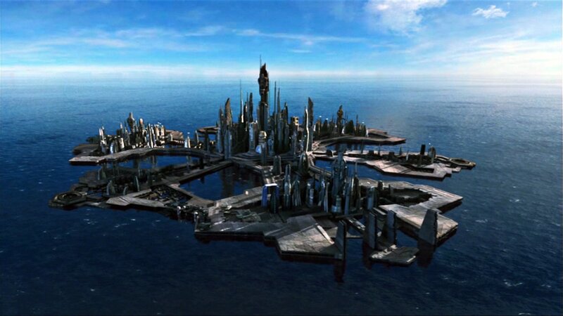 Futuristic City Island — Blue, Serene, Afternoon, 3d Render, Ocean, Skyscrapers