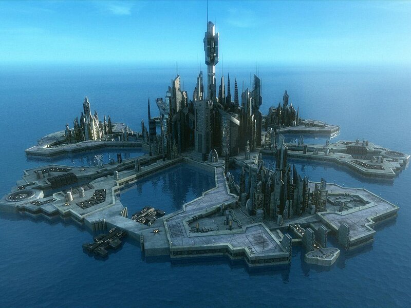Futuristic City Island — Blue, Serene, Afternoon, 3d Render, Ocean