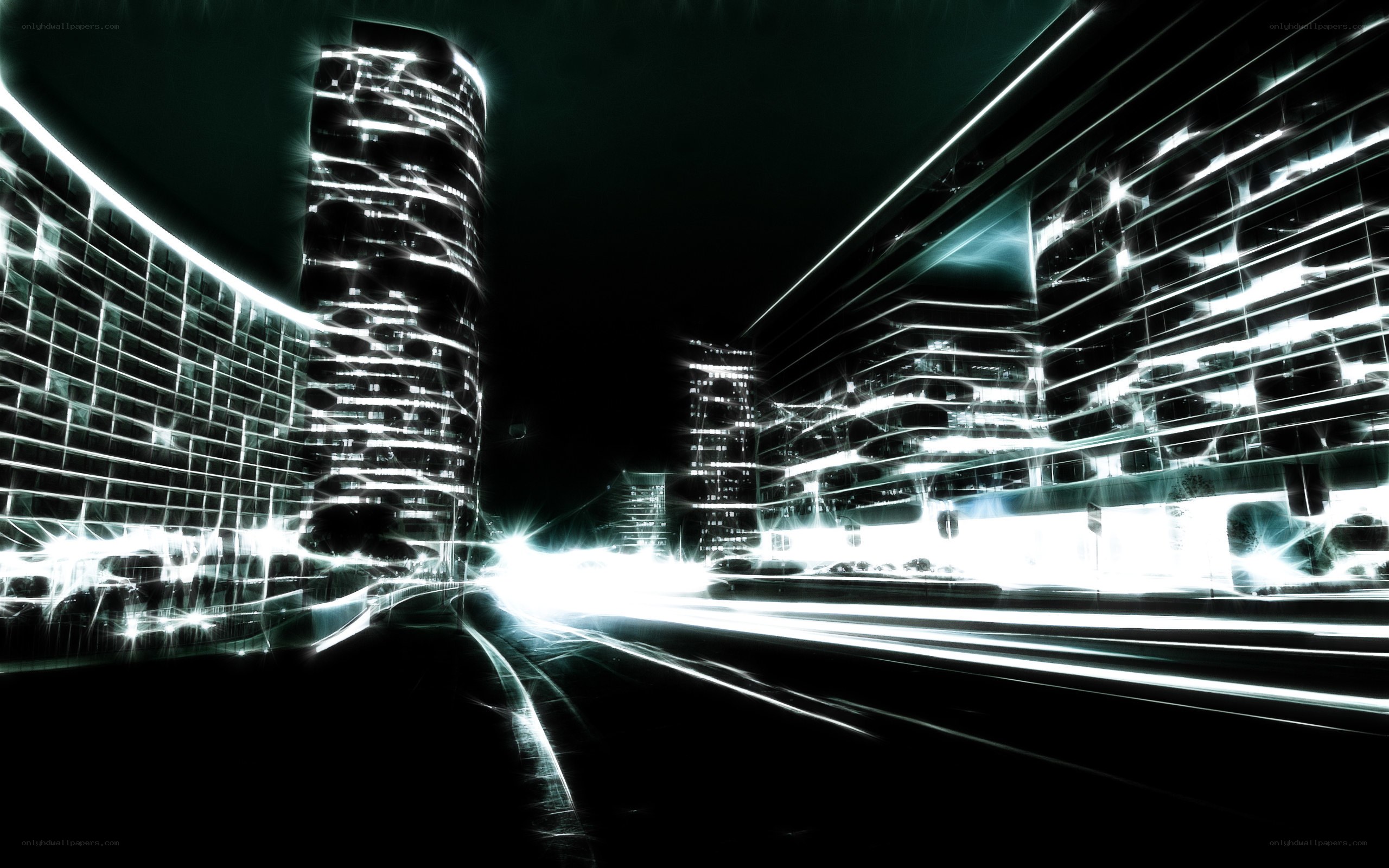 futuristic city light trails