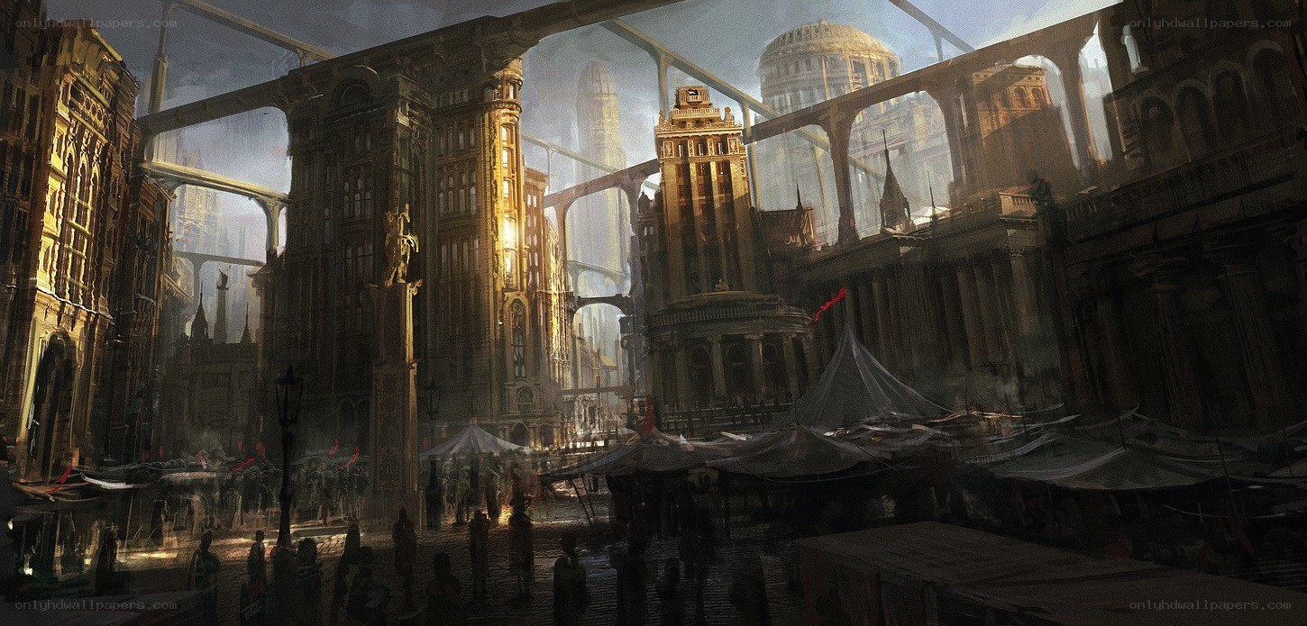 futuristic city marketplace