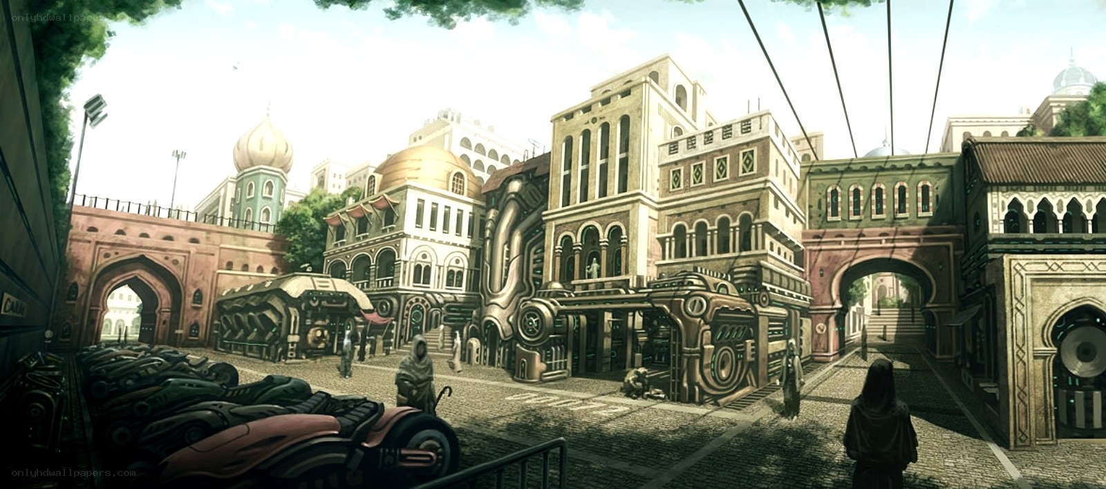 futuristic city marketplace