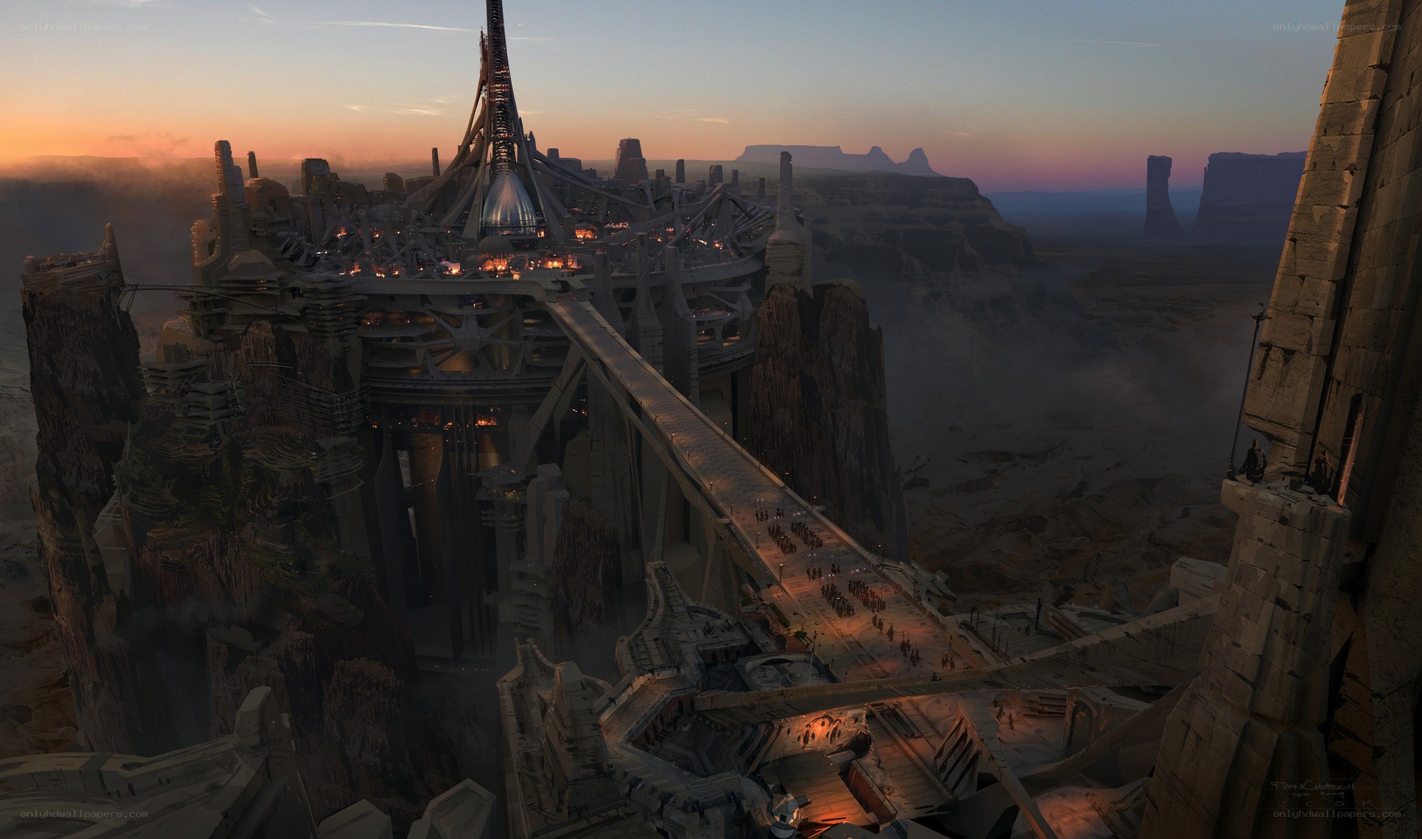 futuristic city on a canyon