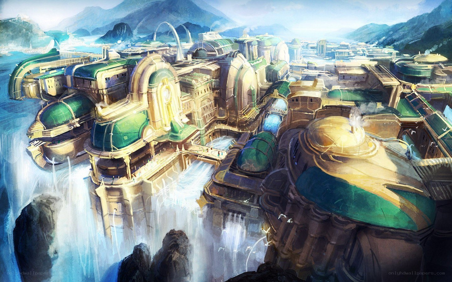futuristic city on a cliff