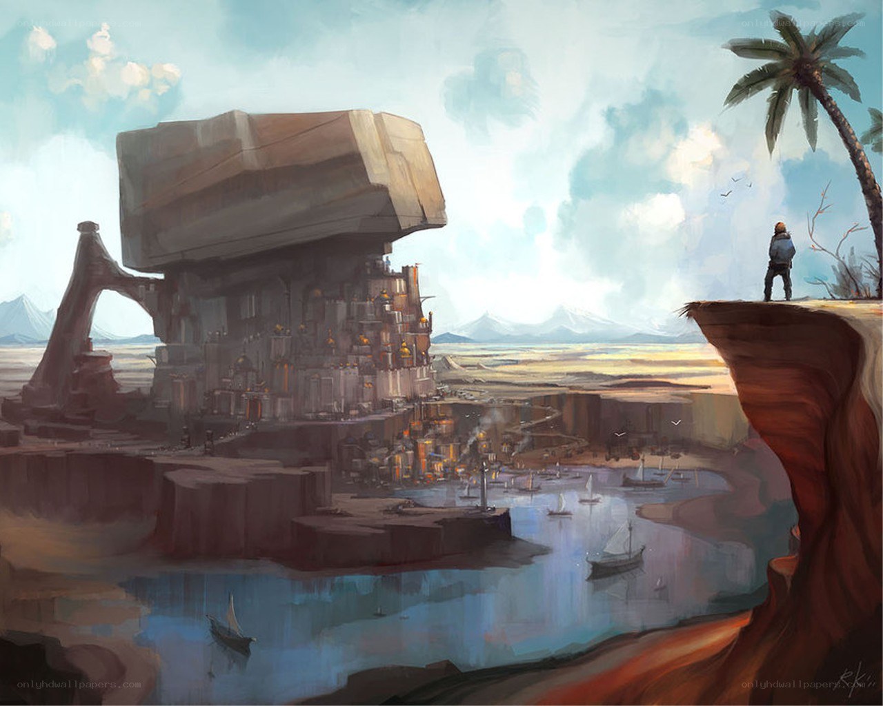 Futuristic city on a cliff