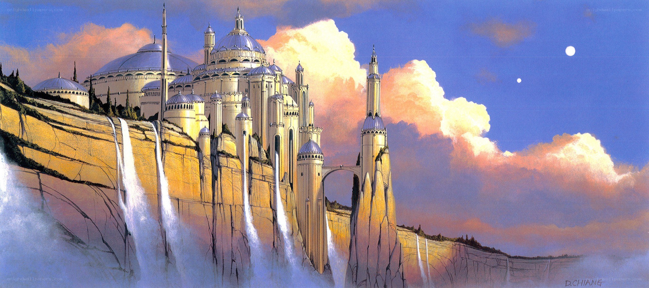 futuristic city on a cliff