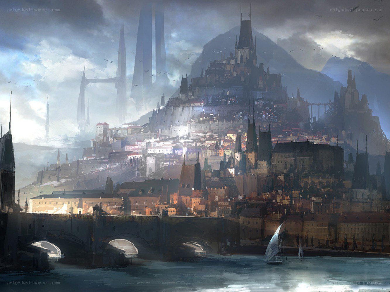 futuristic city on a hill