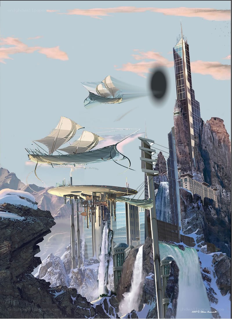 futuristic city on a mountain