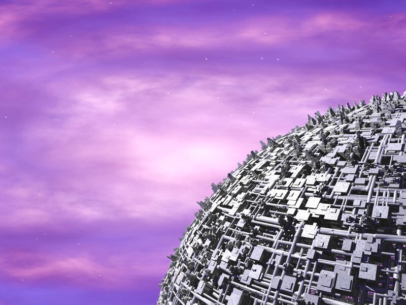 futuristic city on a sphere