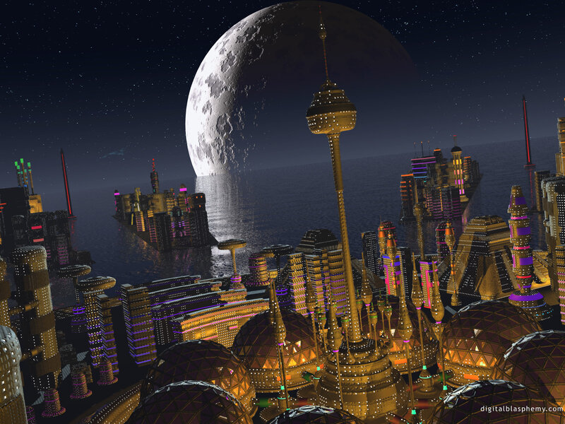 futuristic city on alien moon