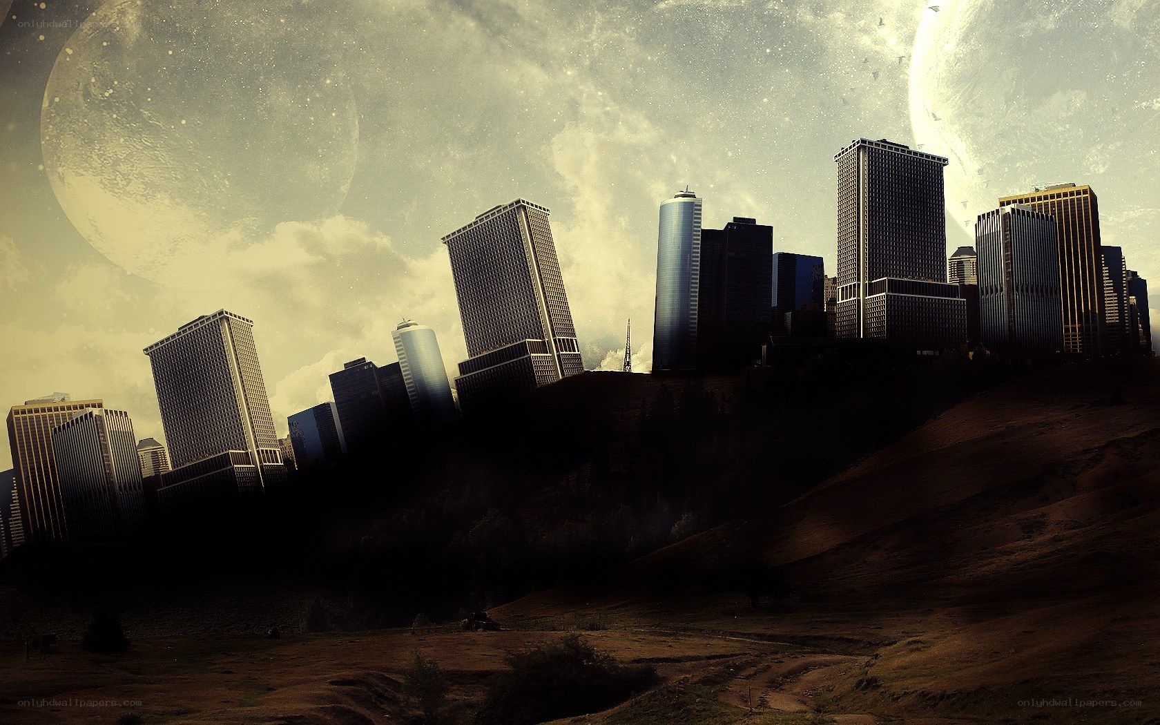 Futuristic city on alien planet