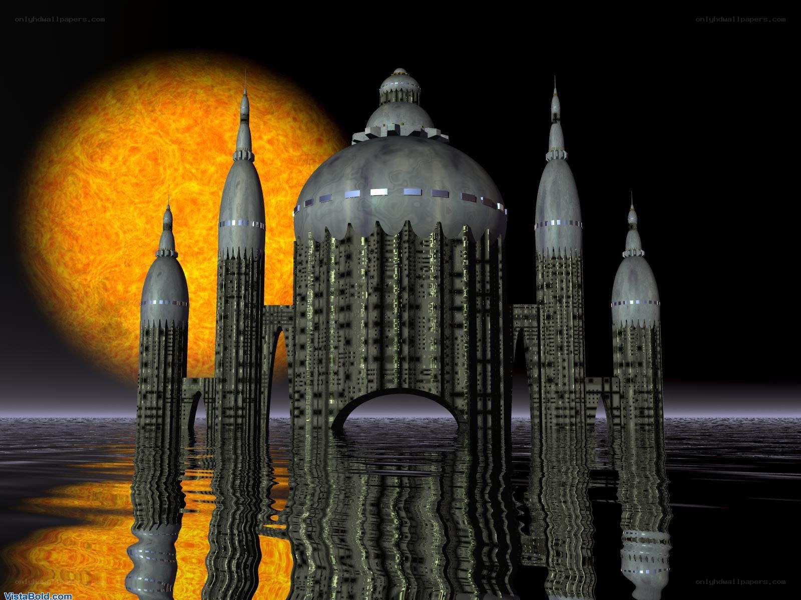 Futuristic city on alien planet