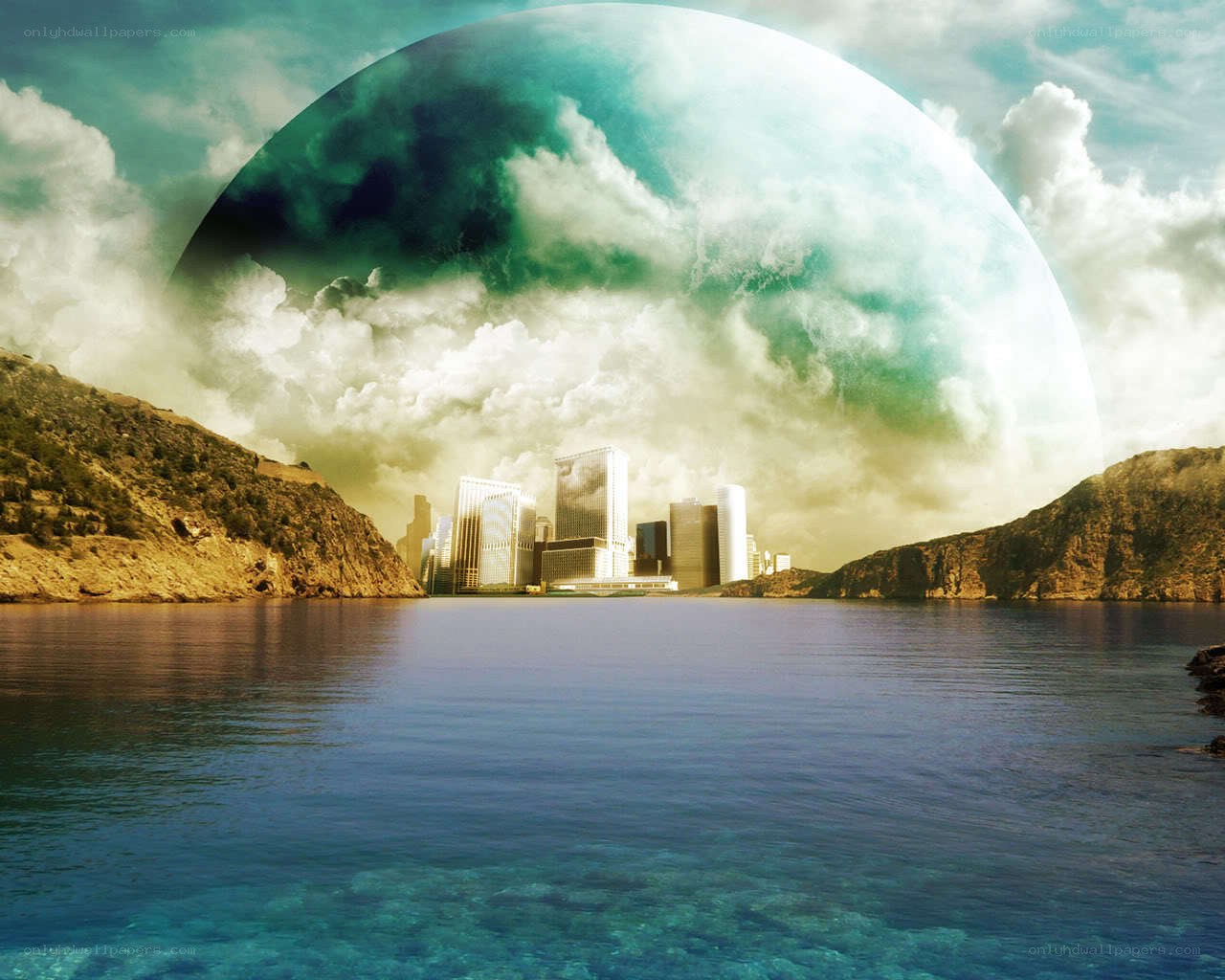 Futuristic city on alien planet