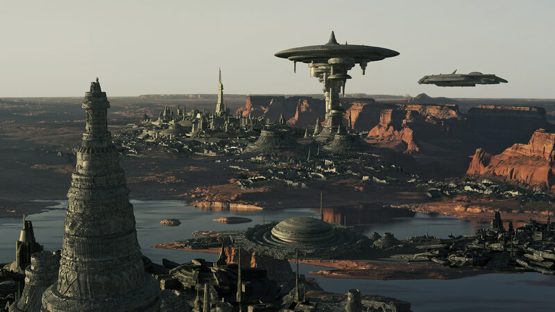 Futuristic City on Alien Planet — Gray
