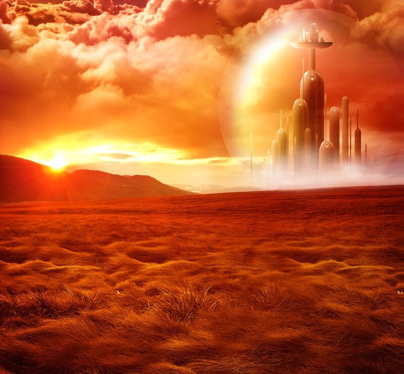 Futuristic City on Alien Planet — Orange, Dramatic