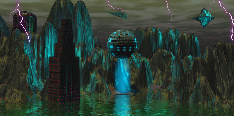 Futuristic City on Alien Planet — Teal