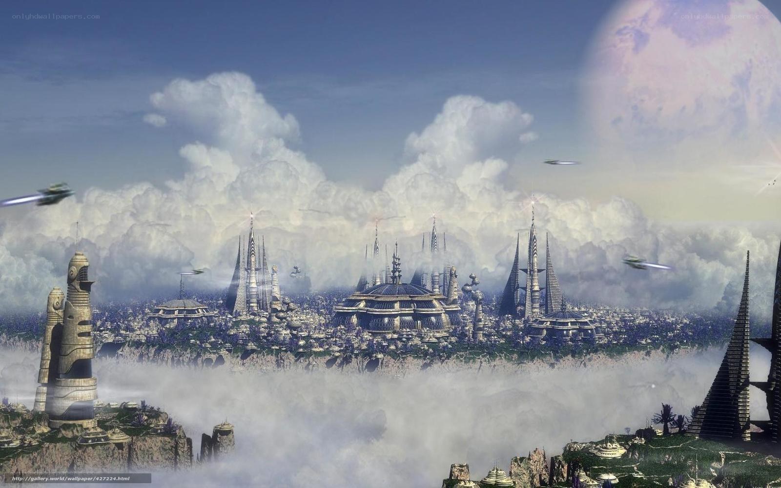 futuristic city on alien planet