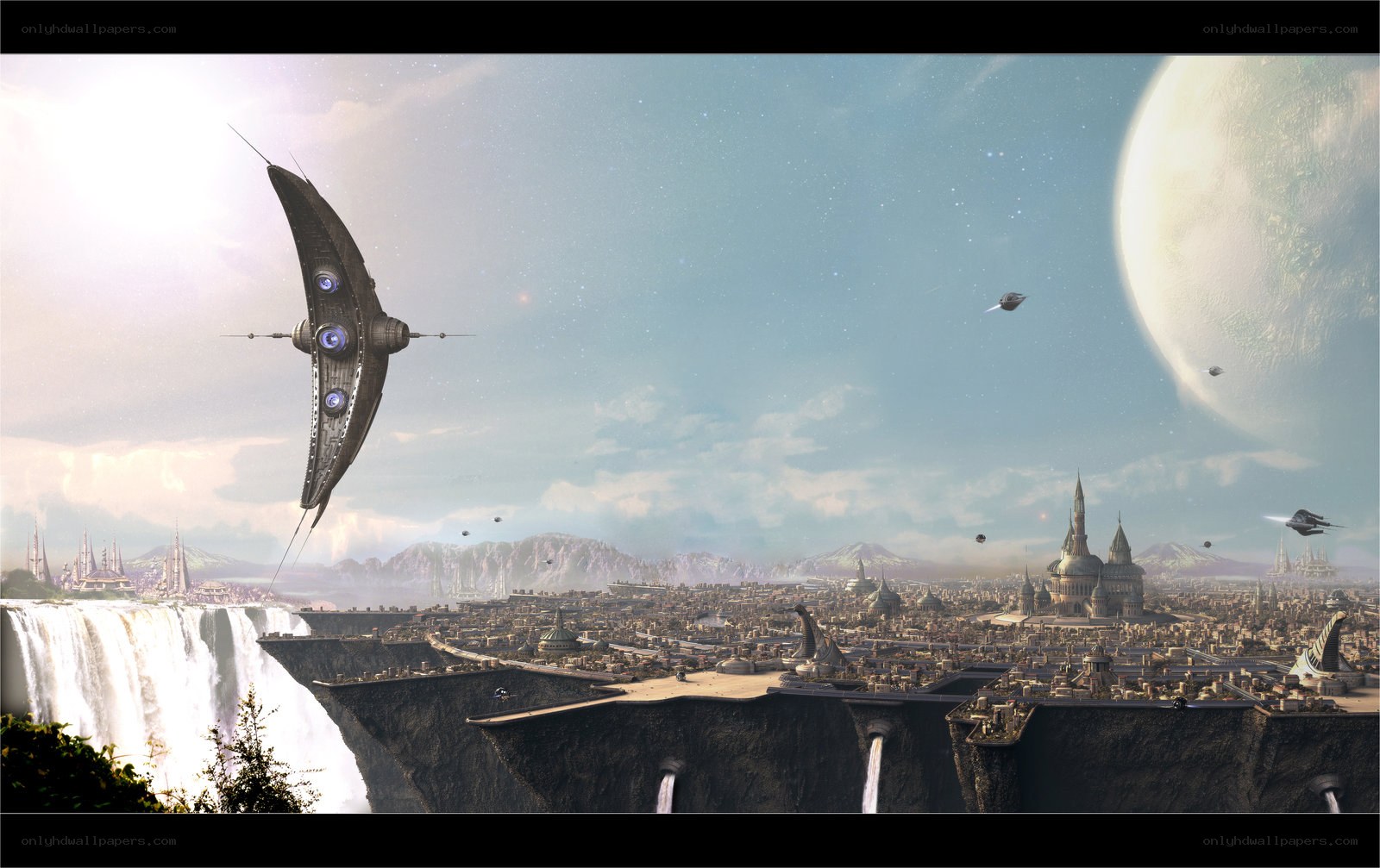 futuristic city on alien world