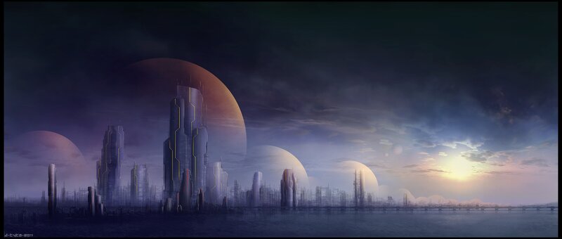futuristic city on alien world