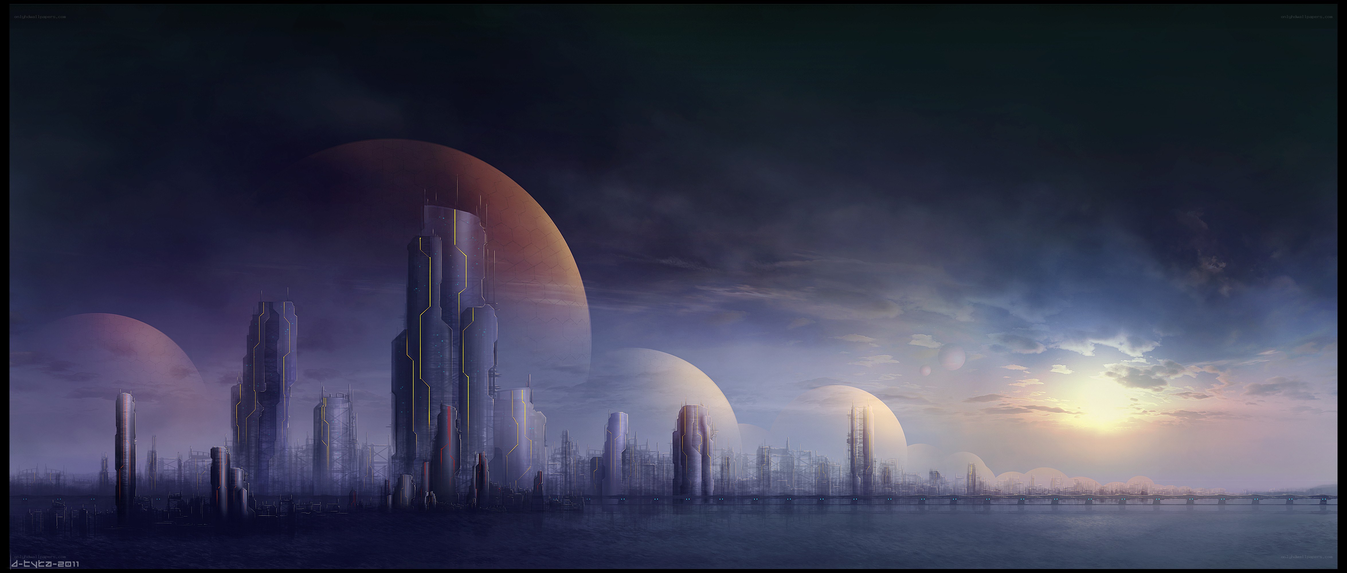 futuristic city on alien world