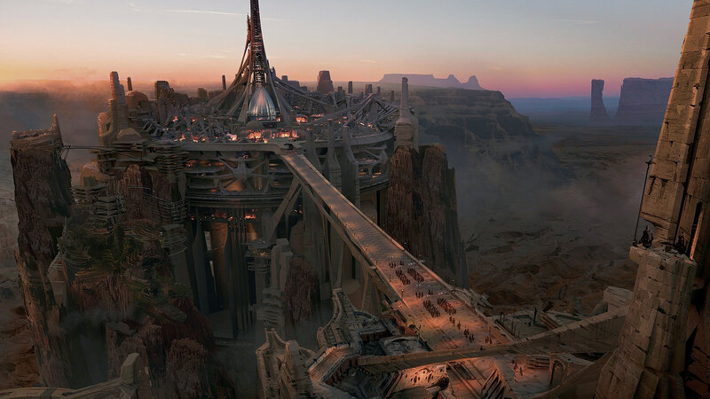 Futuristic City on Canyon — Orange, Dramatic
