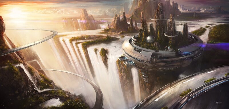 Futuristic City on Cliff — Brown