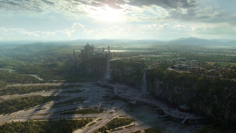 Futuristic City on Cliff — Green
