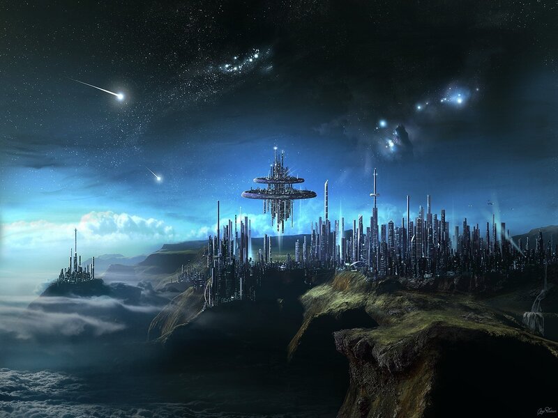 Futuristic City on Cliffs — Blue