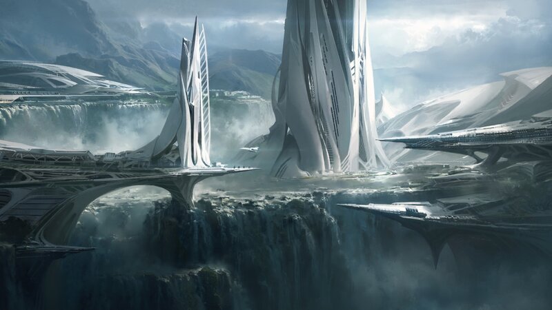 Futuristic City on Cliffs — White